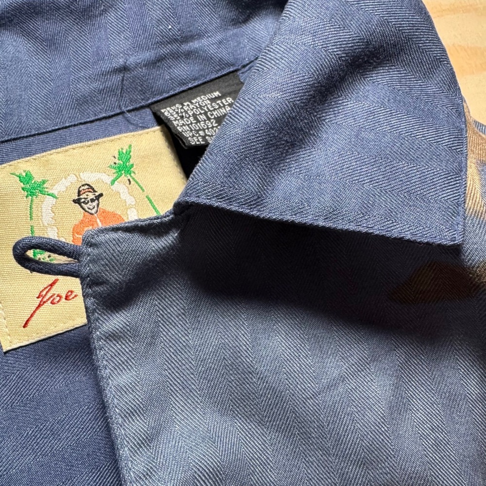 Joe Marlin Shirt Rayon Blend Loop Collar M Floral Hibiscus Hawaiian Camp VTG - Picture 6 of 11